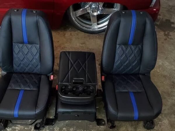 2007-2013 Chevy Silverado Black Leather Seats with Blue Stitching & Jumpseat