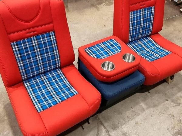 Chevy C10 Red and Blue Plaid Bucket Seats with Console
