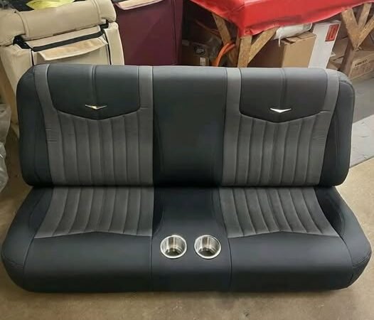 Distressed black ET with distressed charcoal channels, center bolsters, SS cups, and V medallions