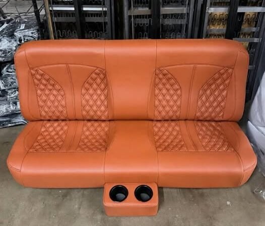 Classic persimmon double diamond yoke with center bolsters, black stitching