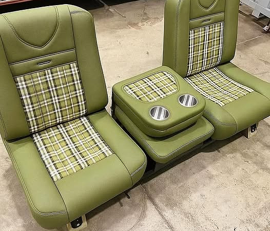 1988–1998 Chevy C10 Custom Seats | Green Vinyl with Plaid Inserts
